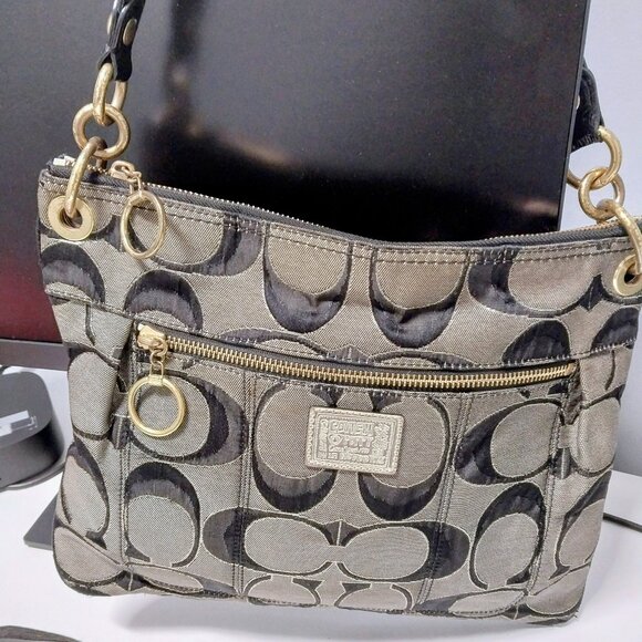 Coach Poppy Signature First Generation Purse Black and Gold - Picture 1 of 13